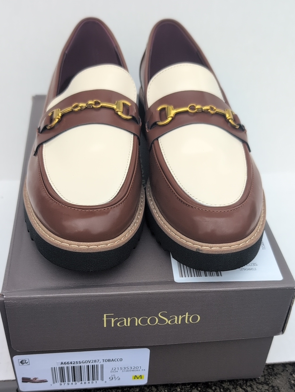 Franco Sarto Women’s Two-Tone Tobacco and Cream Loafers